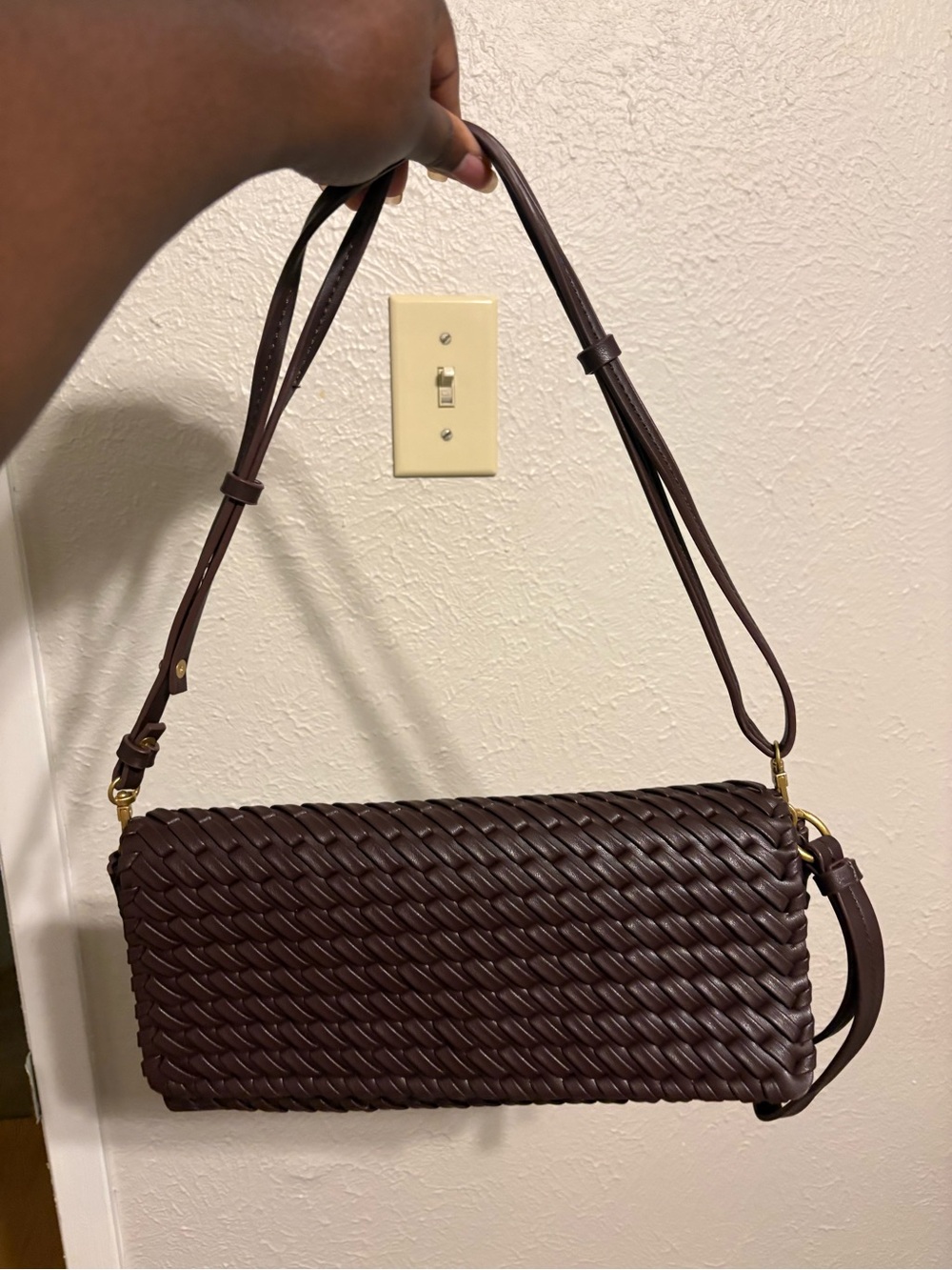 Zara Woven Crossbody Bag - Dark Burgundy, Almost Brown
